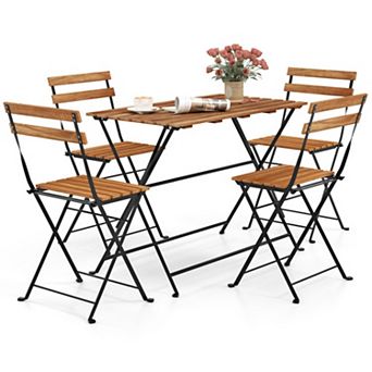 Clihome 5 pc Patio Acacia Wood Dining Set with 4 Folding Chairs