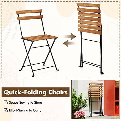 Clihome 5 Piece Patio Acacia Wood Dining Set with 4 Folding Chairs
