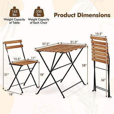 Clihome 5 Piece Patio Acacia Wood Dining Set with 4 Folding Chairs