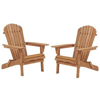 Wooden Folding Adirondack Chair, 2 Pack Weather Resistant Outdoor Furniture