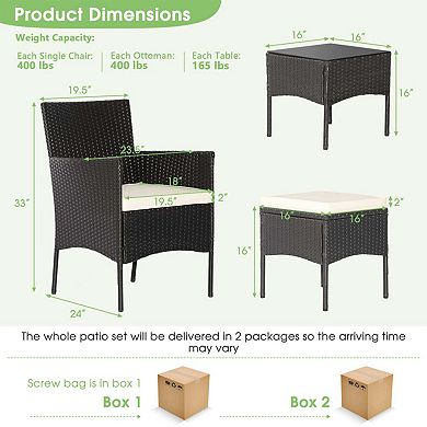 Clihome 8 Pieces Patio Wicker Conversation Set with 2 Coffee Tables & 2 Ottomans