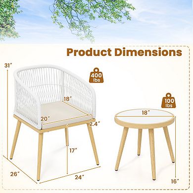 Clihome 3 Pieces Outdoor Bistro PE Wicker Conversation Furniture Set