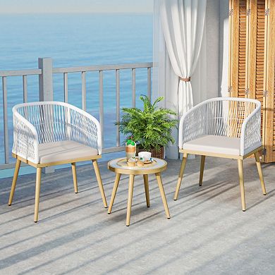 Clihome 3 Pieces Outdoor Bistro PE Wicker Conversation Furniture Set