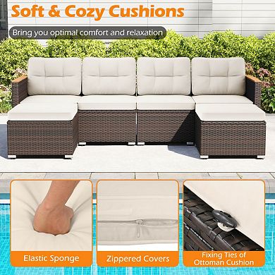 Clihome 7 Pieces Wicker Conversation Set with Wood Armrests for Backyard