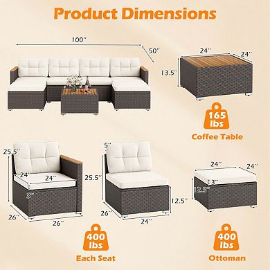 Clihome 7 Pieces Wicker Conversation Set with Wood Armrests for Backyard
