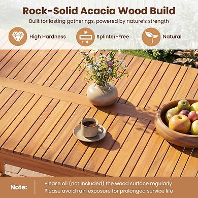 Clihome 3-Piece Acacia Wood Picnic Set Outdoor Dining Table & 2 Benches for 4