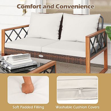 Clihome 2 Pieces Patio PE Wicker Furniture Set Outside Conversation Set for Porch