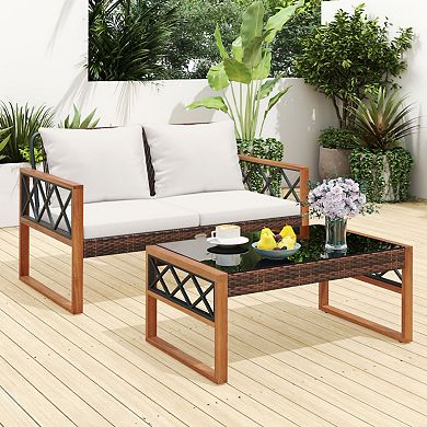 Clihome 2 Pieces Patio PE Wicker Furniture Set Outside Conversation Set for Porch