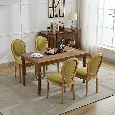 French Country Dining Chairs Set of 2, Linen Upholstered Seat, Round Back and Solid Leg