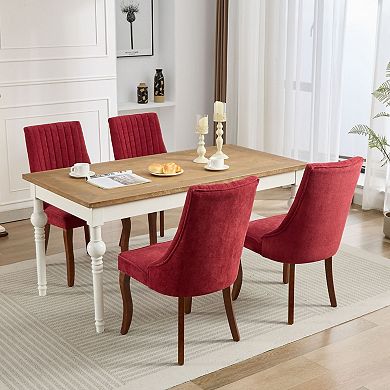 Linen Dining Chairs Set of 2, with Curved Solid Wood Legs, Channel Tufted Dining Room Chairs