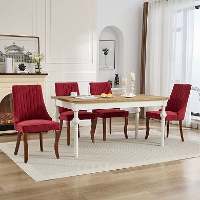 Linen Dining Chairs Set of 2, with Curved Solid Wood Legs, Channel Tufted Dining Room Chairs