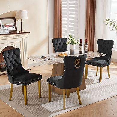 Velvet Dining Chairs Set of 2, with Lion Head Pull Ring, Modern Tufted Dining Room Chair