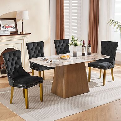 Velvet Dining Chairs Set of 2, with Lion Head Pull Ring, Modern Tufted Dining Room Chair