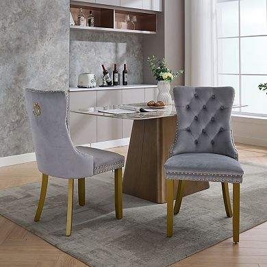 Velvet Dining Chairs Set of 2, with Lion Head Pull Ring, Modern Tufted Dining Room Chair