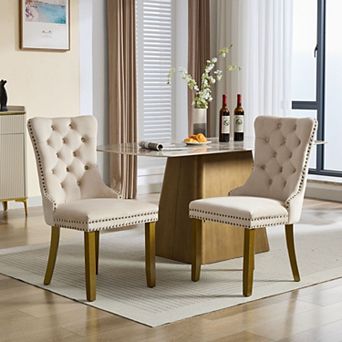 Velvet Dining Chairs Set of 2, with Lion Head Pull Ring, Modern Tufted Dining Room Chair