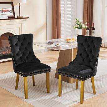 Velvet Dining Chairs Set of 2, with Lion Head Pull Ring, Modern Tufted Dining Room Chair