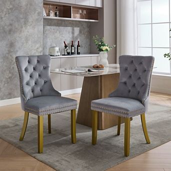 Velvet Dining Chairs Set of 2, with Lion Head Pull Ring, Modern Tufted Dining Room Chair