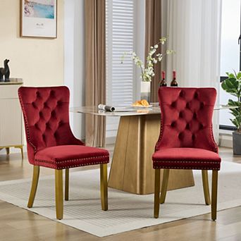 Velvet Dining Chairs Set of 2, with Lion Head Pull Ring, Modern Tufted Dining Room Chair
