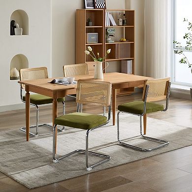 Velvet Dining Chairs Set of 2, with Natural Cane Back & Stainless Chrome Base
