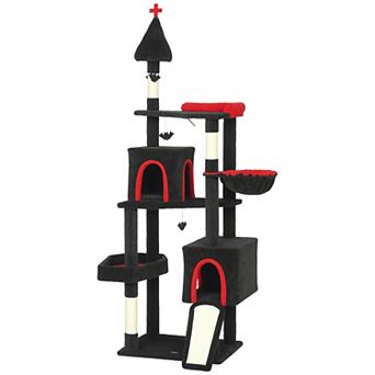 78 Inch Level Cat Tower, Gothic Castle-Inspired 4 Bat Hanging Balls, 2 Condos, Easy Assembly