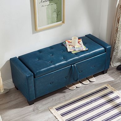 48" Retro Storage Bench, Faux Leather End, Holds up to 330 lb,for Entryway, Bedroom