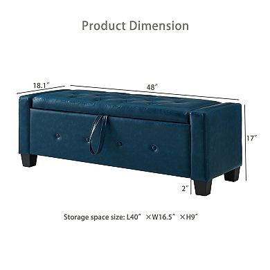 48" Retro Storage Bench, Faux Leather End, Holds up to 330 lb,for Entryway, Bedroom