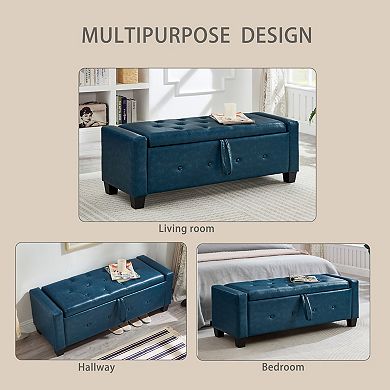 48" Retro Storage Bench, Faux Leather End, Holds up to 330 lb,for Entryway, Bedroom