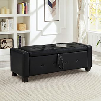 48" Retro Storage Bench, Faux Leather End, Holds up to 330 lb,for Entryway, Bedroom