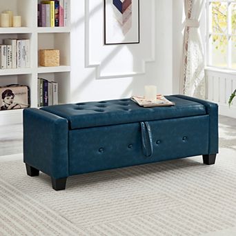 48" Retro Storage Bench, Faux Leather End, Holds up to 330 lb,for Entryway, Bedroom