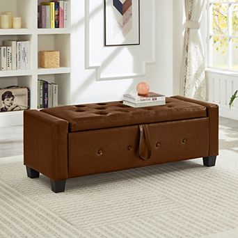 48" Retro Storage Bench, Faux Leather End, Holds up to 330 lb,for Entryway, Bedroom