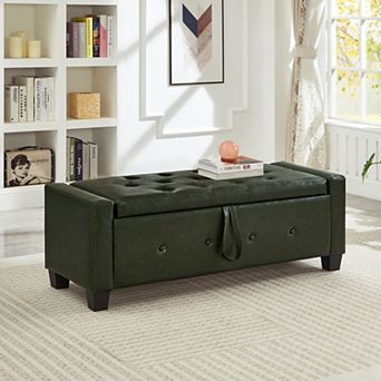 48" Retro Storage Bench, Faux Leather End, Holds up to 330 lb,for Entryway, Bedroom