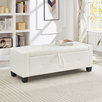 48" Retro Storage Bench, Faux Leather End, Holds up to 330 lb,for Entryway, Bedroom