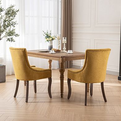 Upholstered Dining Chairs Set of 2, Fabric Kitchen Chair, Nailhead Trim, Wood Legs