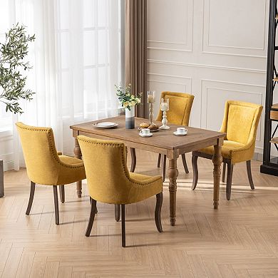 Upholstered Dining Chairs Set of 2, Fabric Kitchen Chair, Nailhead Trim, Wood Legs