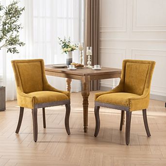 Upholstered Dining Chairs Set of 2, Fabric Kitchen Chair, Nailhead Trim, Wood Legs
