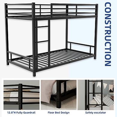 Twin Over Twin Bunk Bed, with Side Ladder,Noise Reduced, Safety Guardrail, No Box Spring Needed