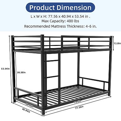 Twin Over Twin Bunk Bed, with Side Ladder,Noise Reduced, Safety Guardrail, No Box Spring Needed