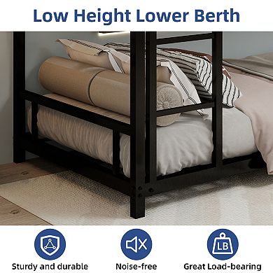 Twin Over Twin Bunk Bed, with Side Ladder,Noise Reduced, Safety Guardrail, No Box Spring Needed