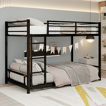Twin Over Twin Bunk Bed, with Side Ladder,Noise Reduced, Safety Guardrail, No Box Spring Needed