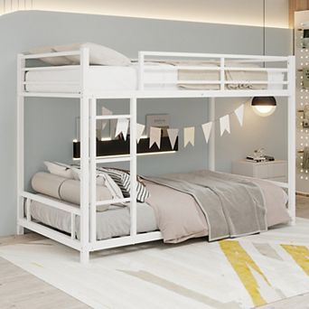 Twin Over Twin Bunk Bed, with Side Ladder,Noise Reduced, Safety Guardrail, No Box Spring Needed