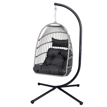 Hanging Egg Chair with Stand, Wicker Hammock Egg, with Cushion and Pillow, for Indoor Outdoor