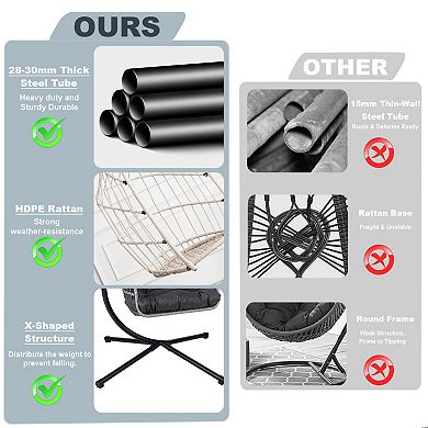 Hanging Egg Chair with Stand, Wicker Hammock Egg, with Cushion and Pillow, for Indoor Outdoor