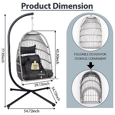Hanging Egg Chair with Stand, Wicker Hammock Egg, with Cushion and Pillow, for Indoor Outdoor