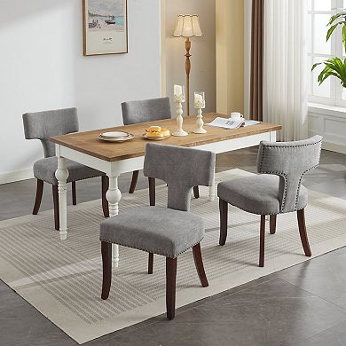 Mid Century Modern Dining Chair Set of 2, Linen Upholstered Kitchen Chairs with Solid Wood Legs