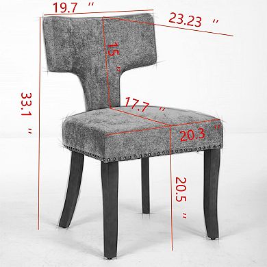 Mid Century Modern Dining Chair Set of 2, Linen Upholstered Kitchen Chairs with Solid Wood Legs