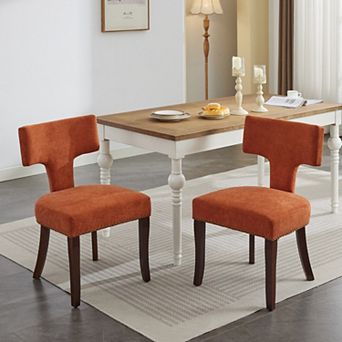 Mid Century Modern Dining Chair Set of 2, Linen Upholstered Kitchen Chairs with Solid Wood Legs