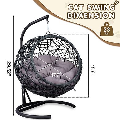 Cat Swing Bed, with Stand & Cushion, with Rattan Wicker Appearance, Indoor Hanging Swinging
