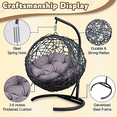 Cat Swing Bed, with Stand & Cushion, with Rattan Wicker Appearance, Indoor Hanging Swinging