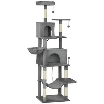 80 Inch Large Multi-Level Cat Tower, with 2 Spacious Condos, 2 Hanging Balls, for Resting and Play