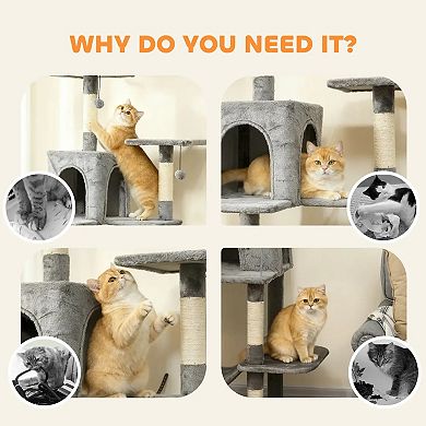 80 Inch Large Multi-Level Cat Tower, with 2 Spacious Condos, 2 Hanging Balls, for Resting and Play